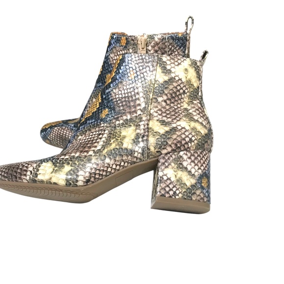 Faux Snakeskin Block Heel Ankle Boots - Blue/Yellow - Size 6 - Picture 4 of 13